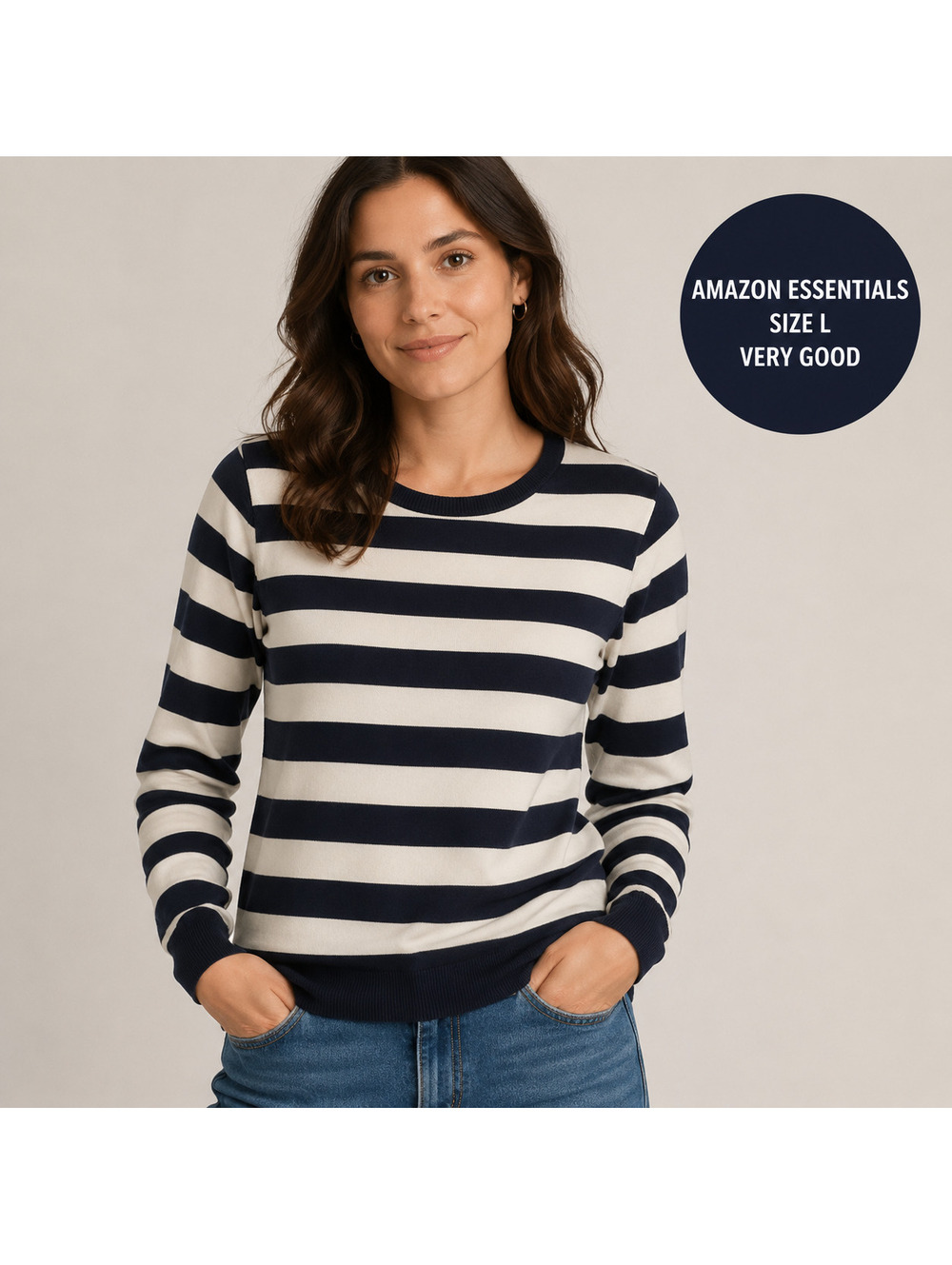 Navy Cream Striped Sweater | Sz L